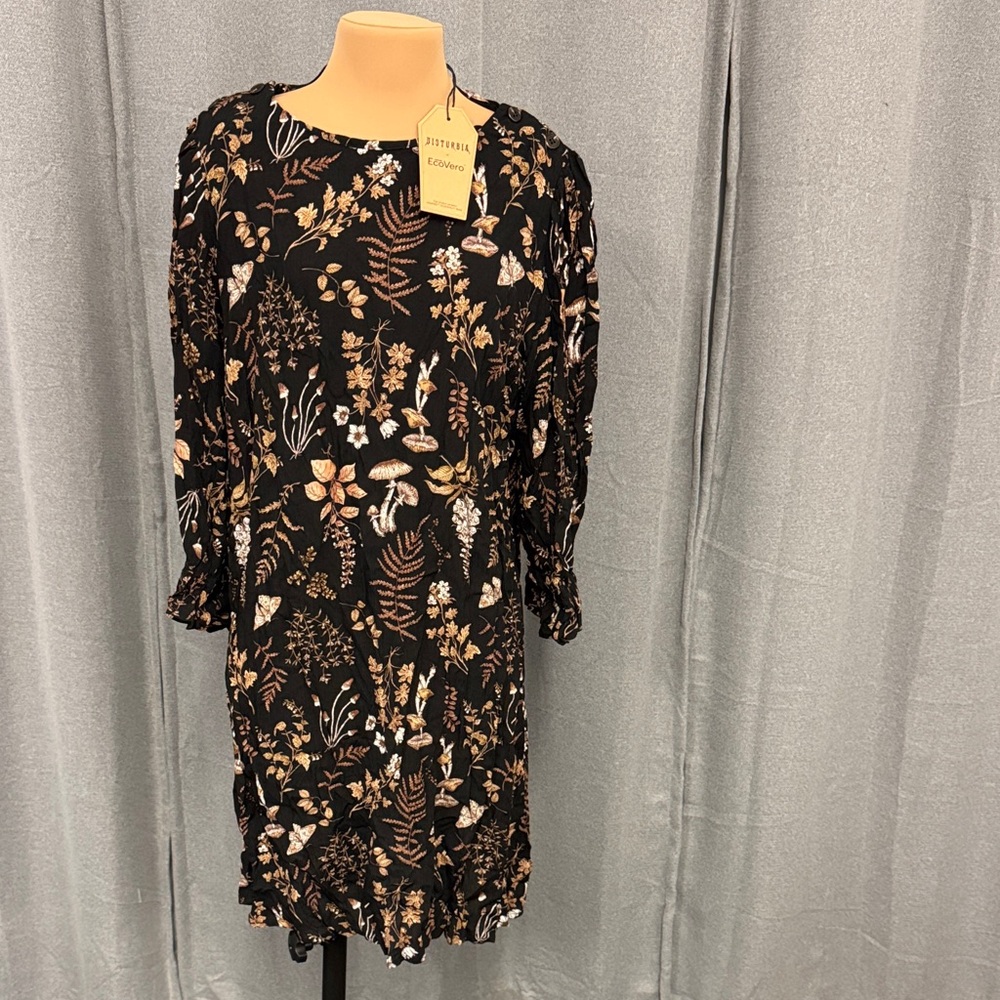 Disturbia Black Dress with Floral and Mushroom Print - Picture 2 of 15